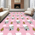 Winter Village Snowy House Trees Rug