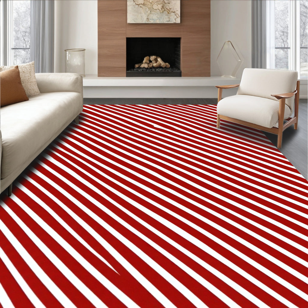 Crimson White Diagonal Stripe Rug