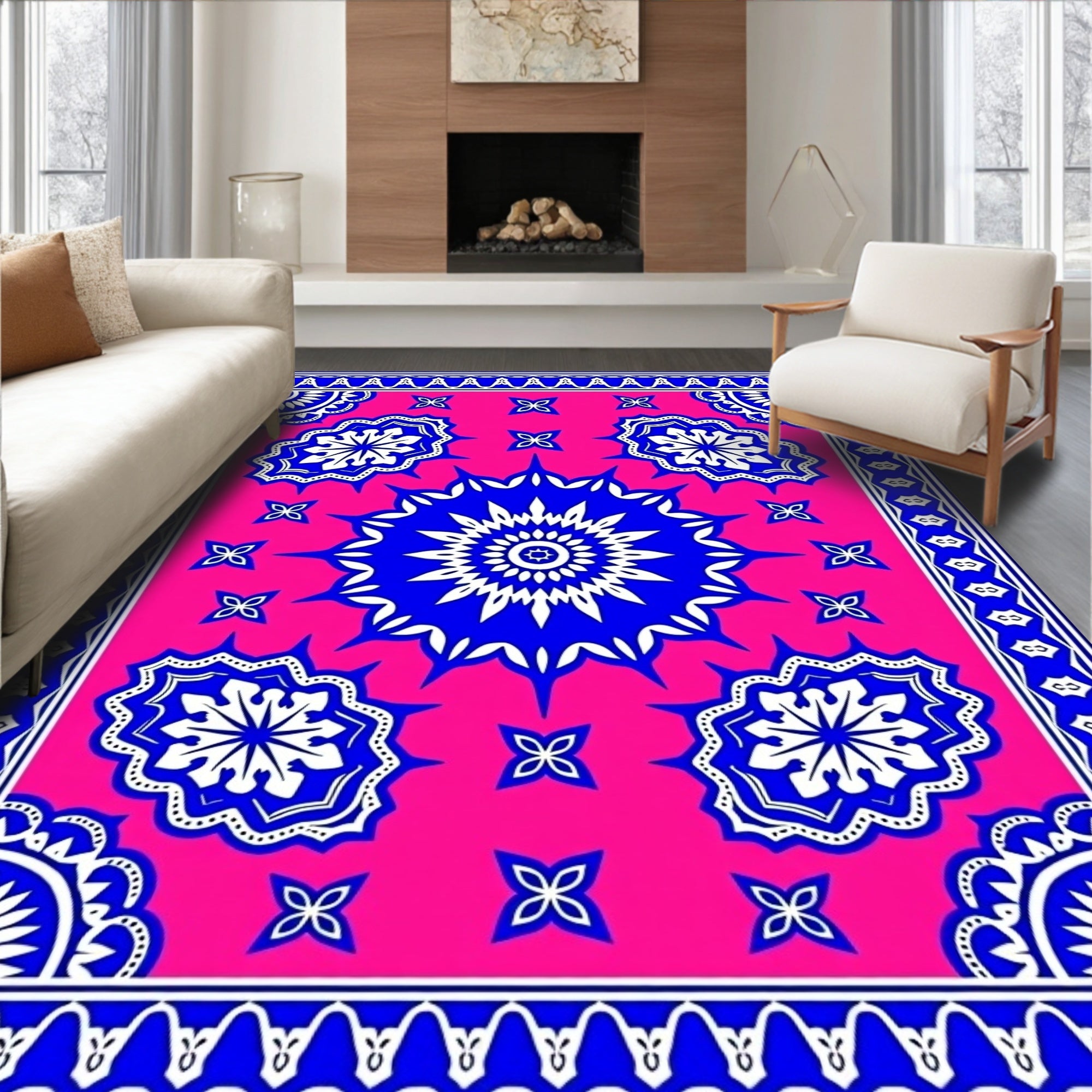 Vibrant Geometric Floral Mandala Design Rug