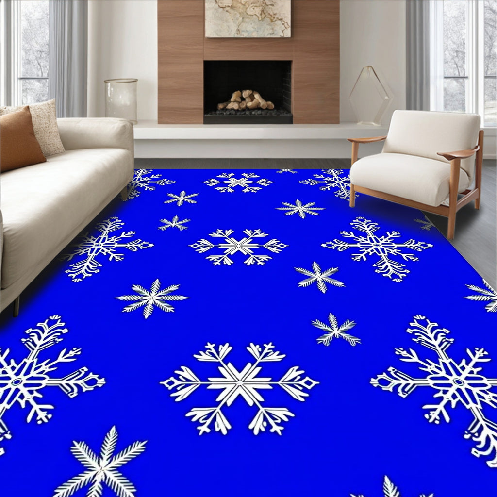 White Snowflakes on Blue Pattern Rug