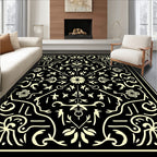 Black Cream Floral Swirl Pattern Rug