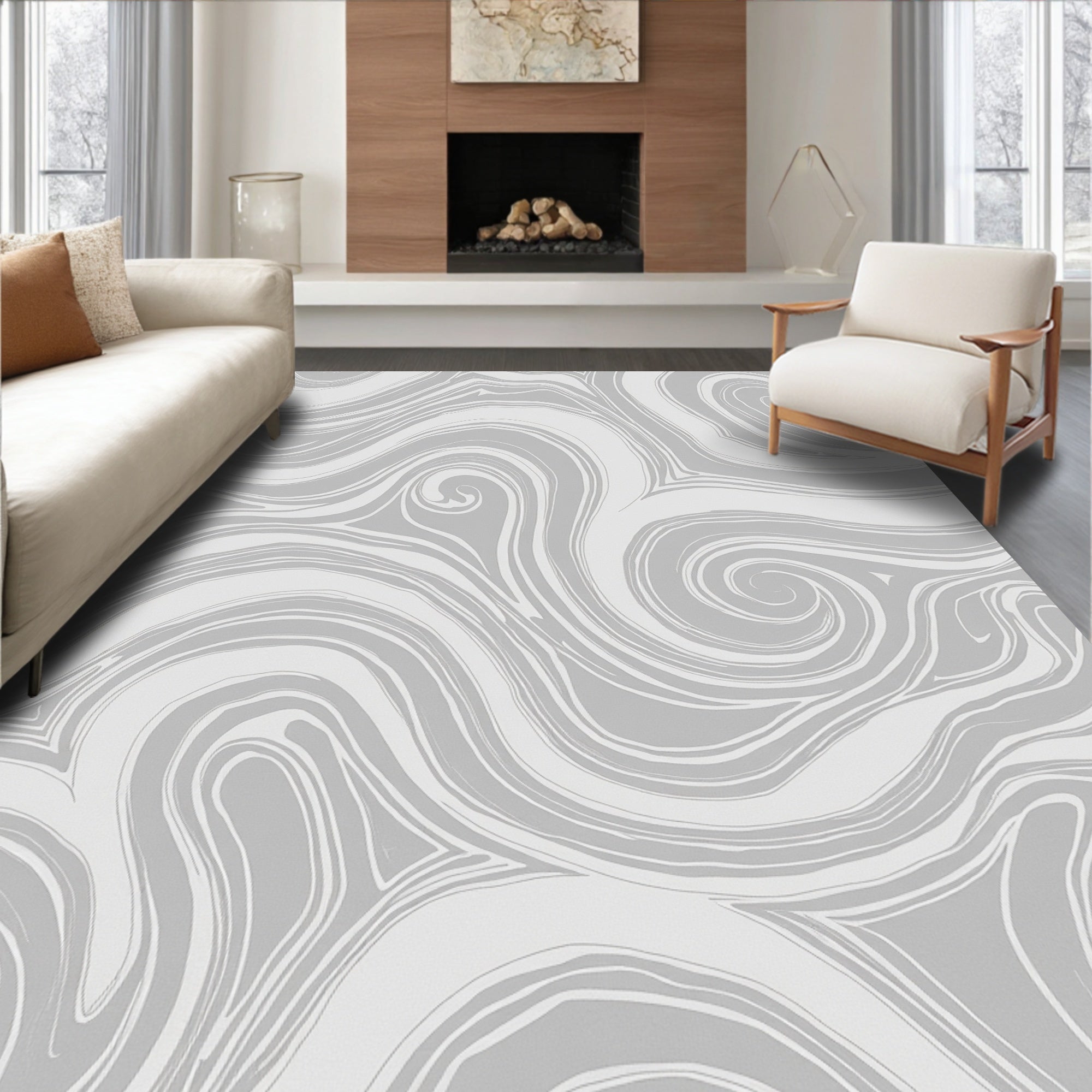 Monochrome Swirl Abstract Pattern Rug