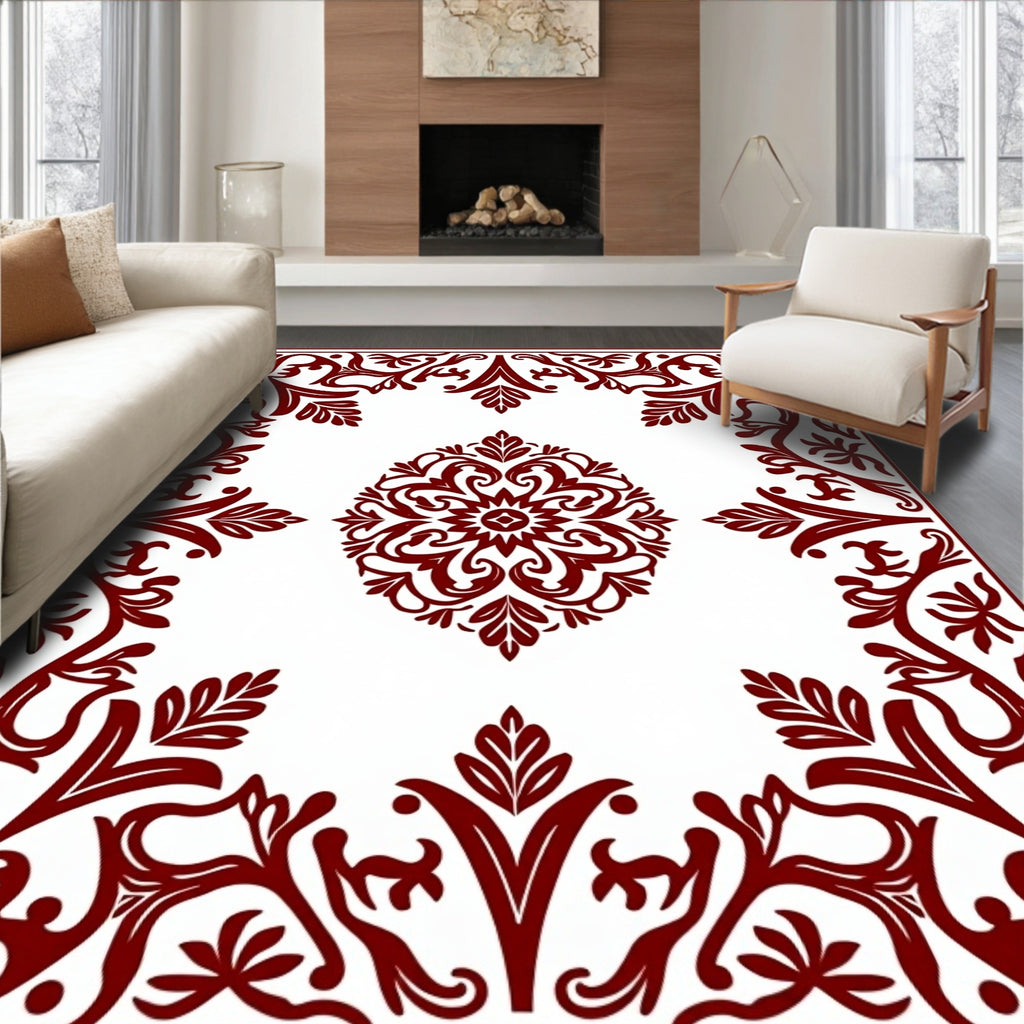 Maroon Floral Arabesque Medallion Design Rug