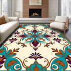 Intricate Teal Plum Floral Medallion Rug