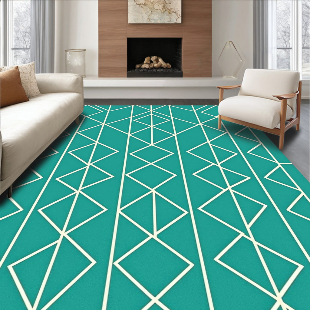 Teal Geometric Abstract Design Rug