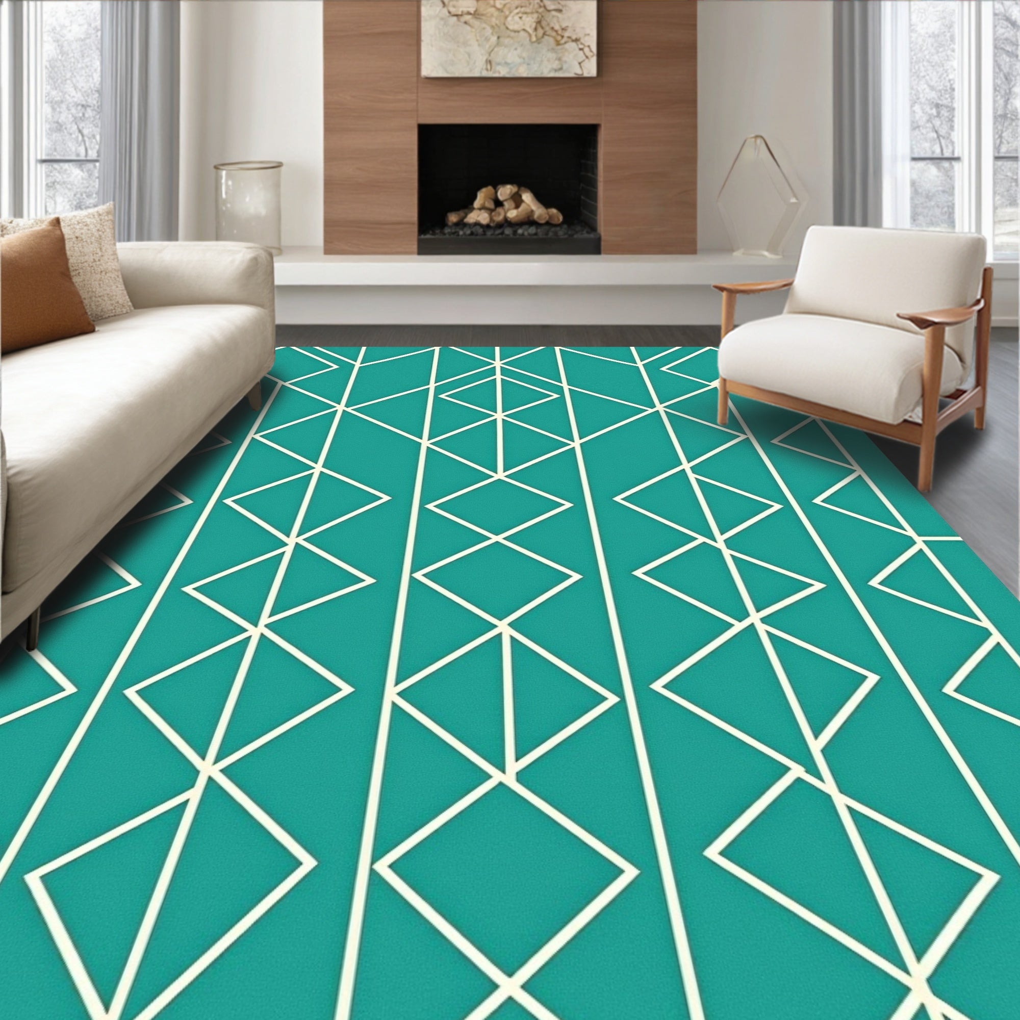 Teal Geometric Abstract Design Rug