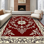 Ornate Floral Patterned Burgundy Rug