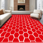 Red White Irregular Hexagon Pattern Rug