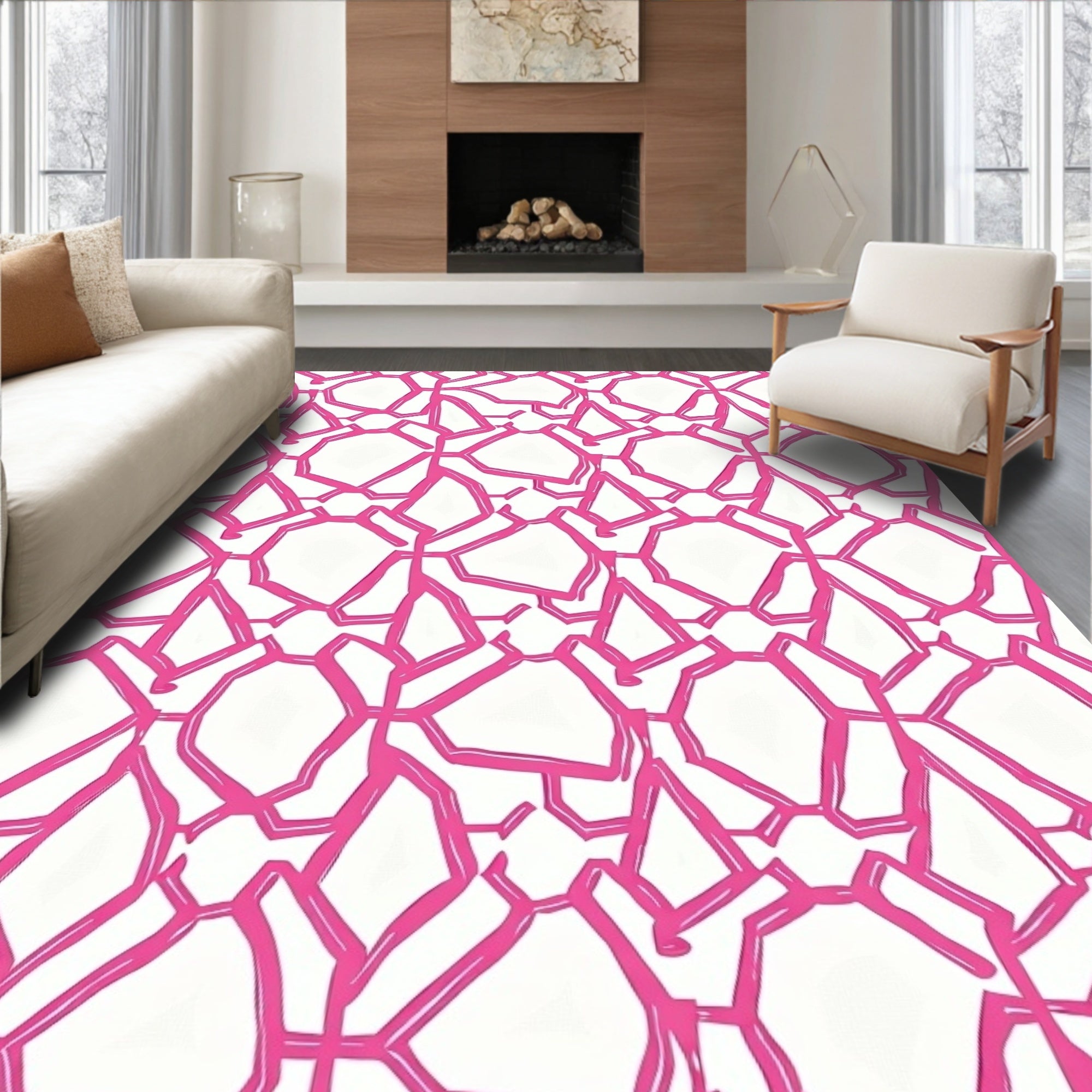 Bold Pink Geo Sketch Rug