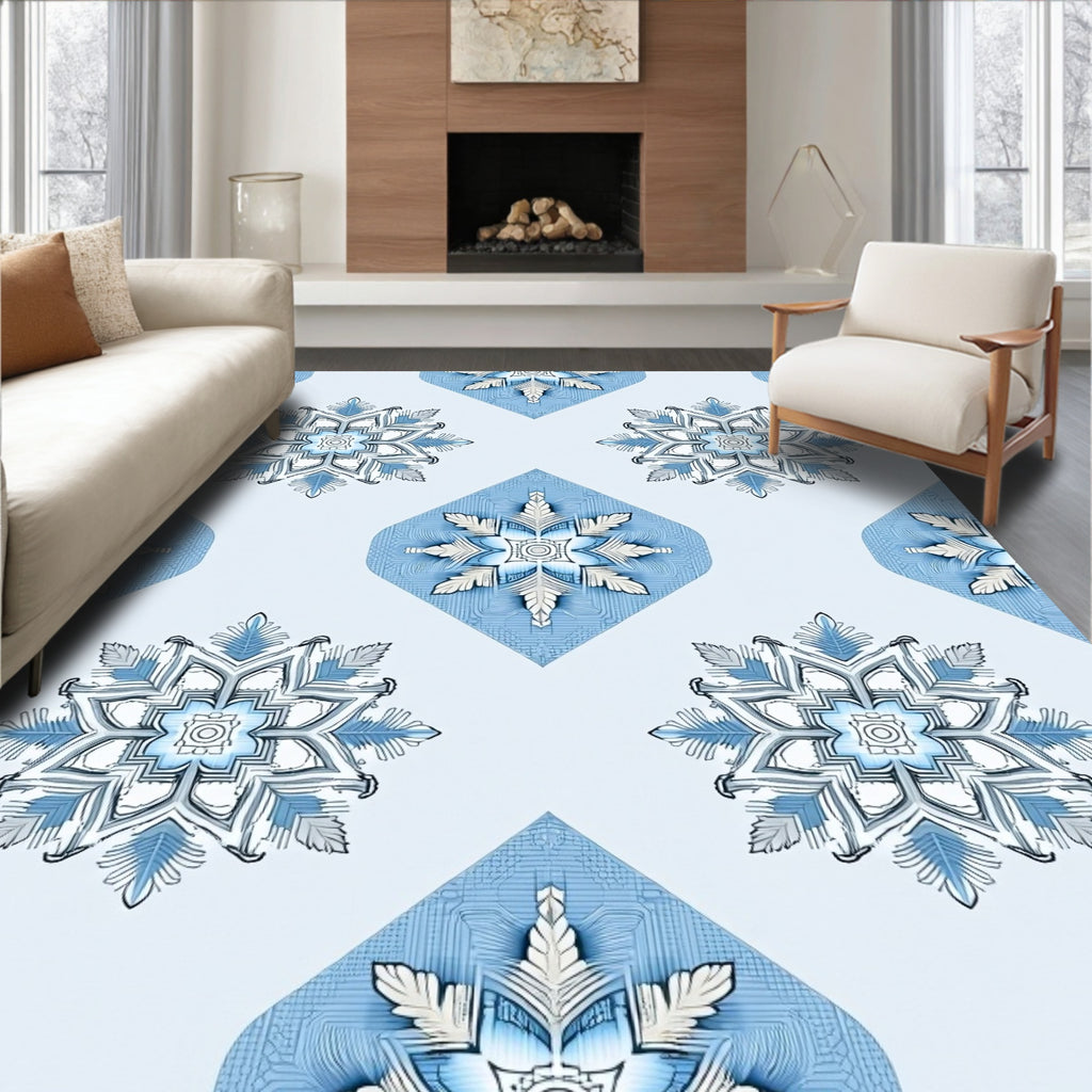 Cool Blue Snowflake Geometric Rug