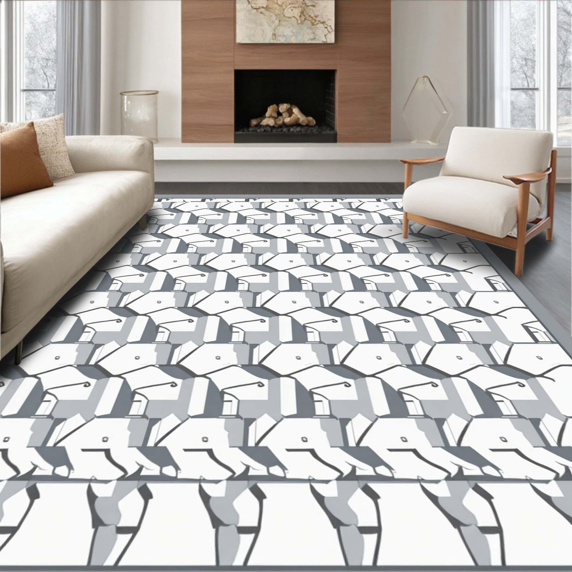 Monochromatic Geometric Architectural Pattern Rug