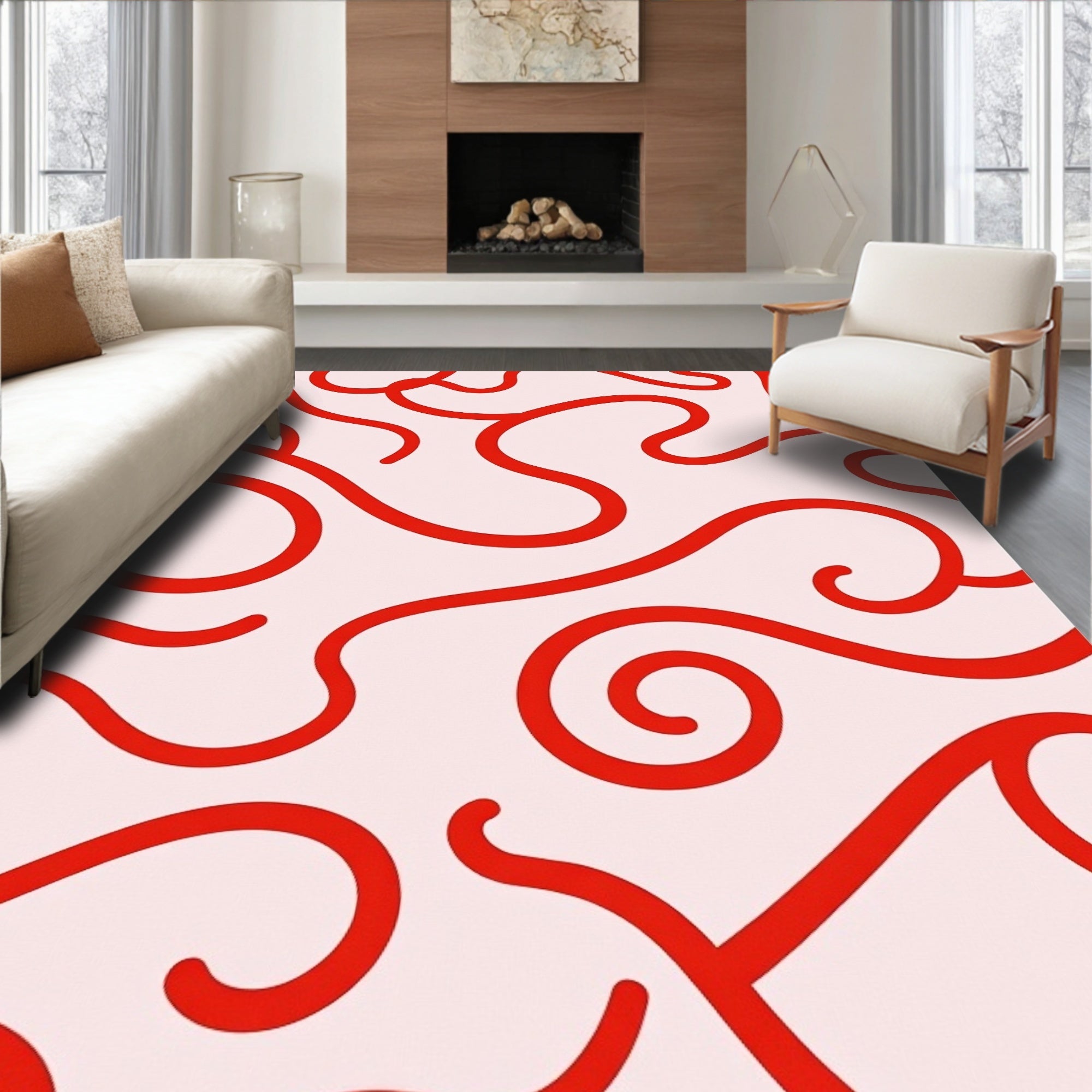Red Swirls Abstract Pattern Rug