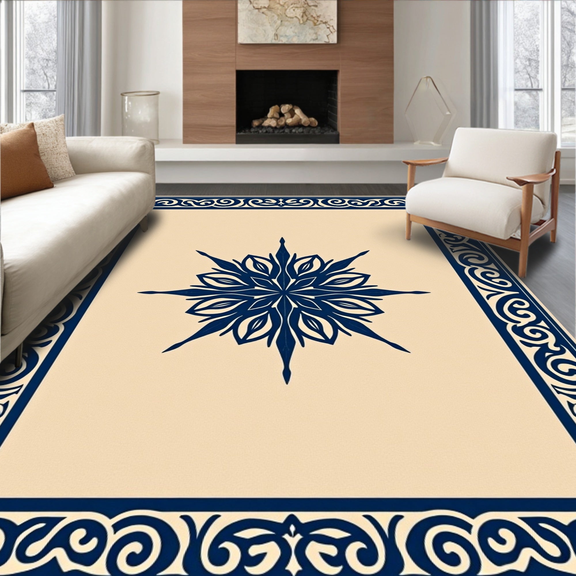 Ornate Blue Starburst Trellis Rug