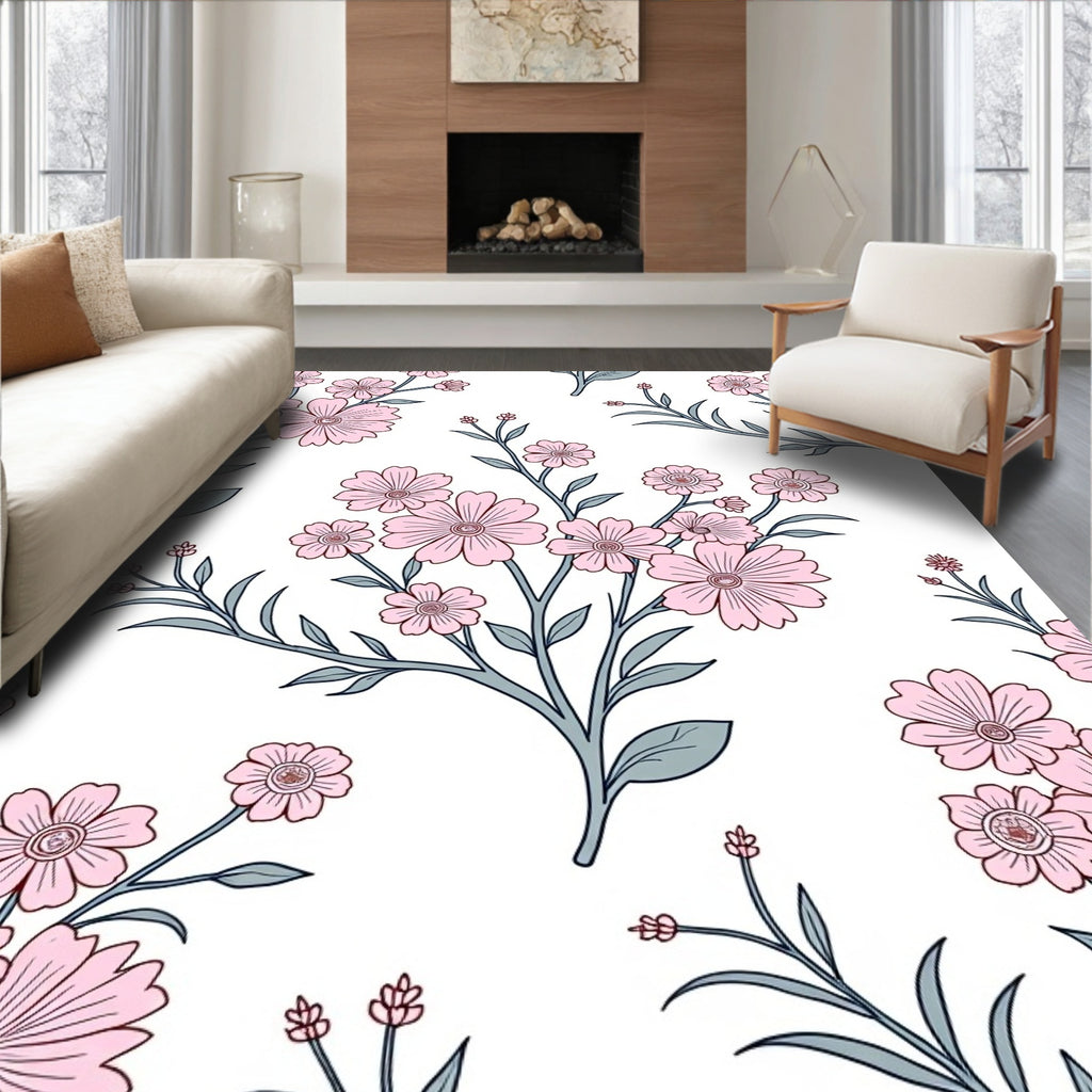 Pink Petal Branch Pattern Rug