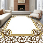 Ornate Golden Scrollwork Pattern Rug