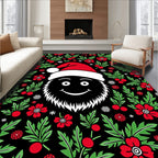Festive Black Red Berry Floral Rug