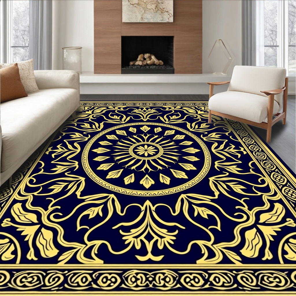 Elegant Gold Floral Border Rug