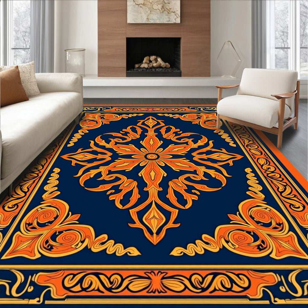 Intricate Floral Medallion Deep Blue Rug