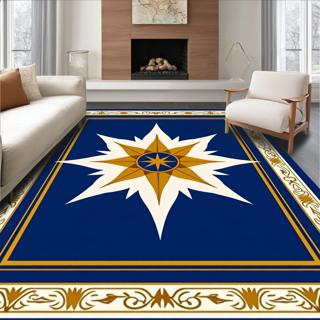 Golden Starburst On Royal Blue Border Rug