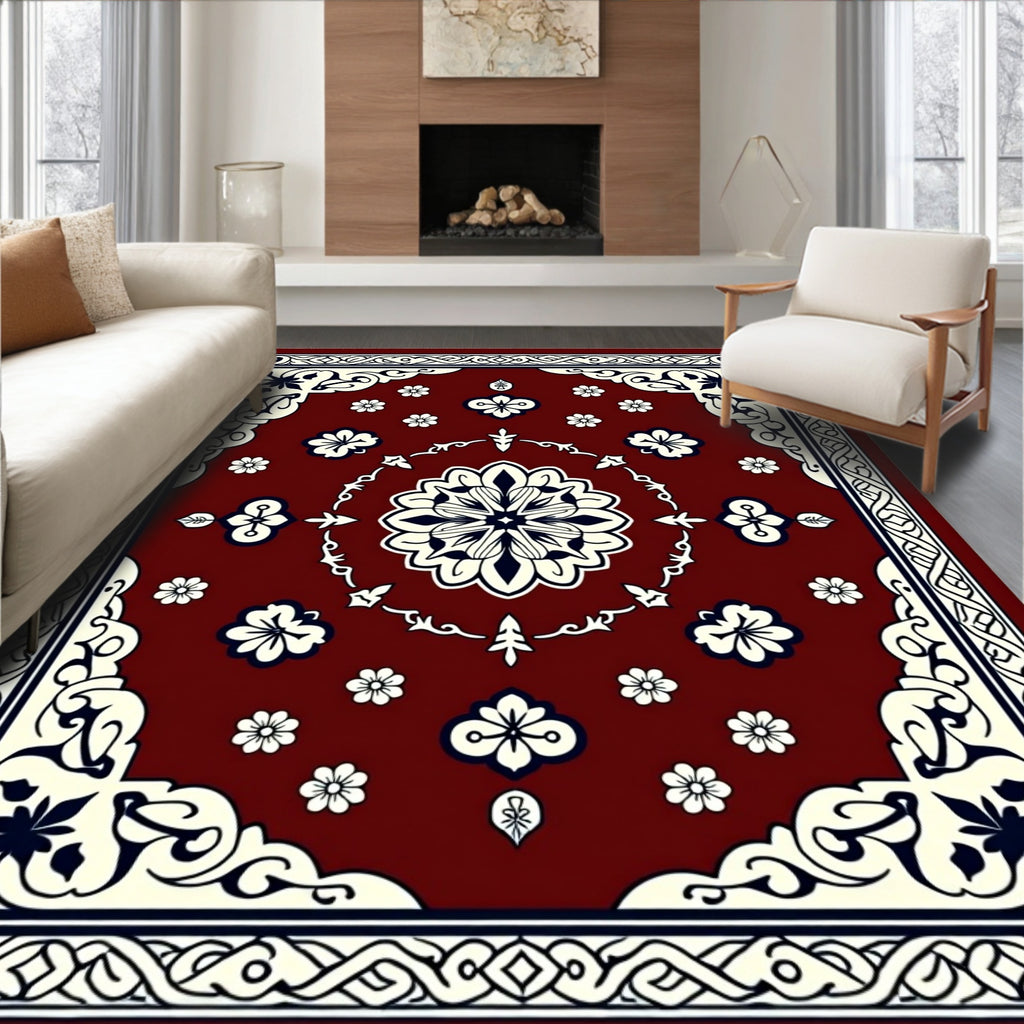 Elegant Floral Medallion Lattice Border Rug