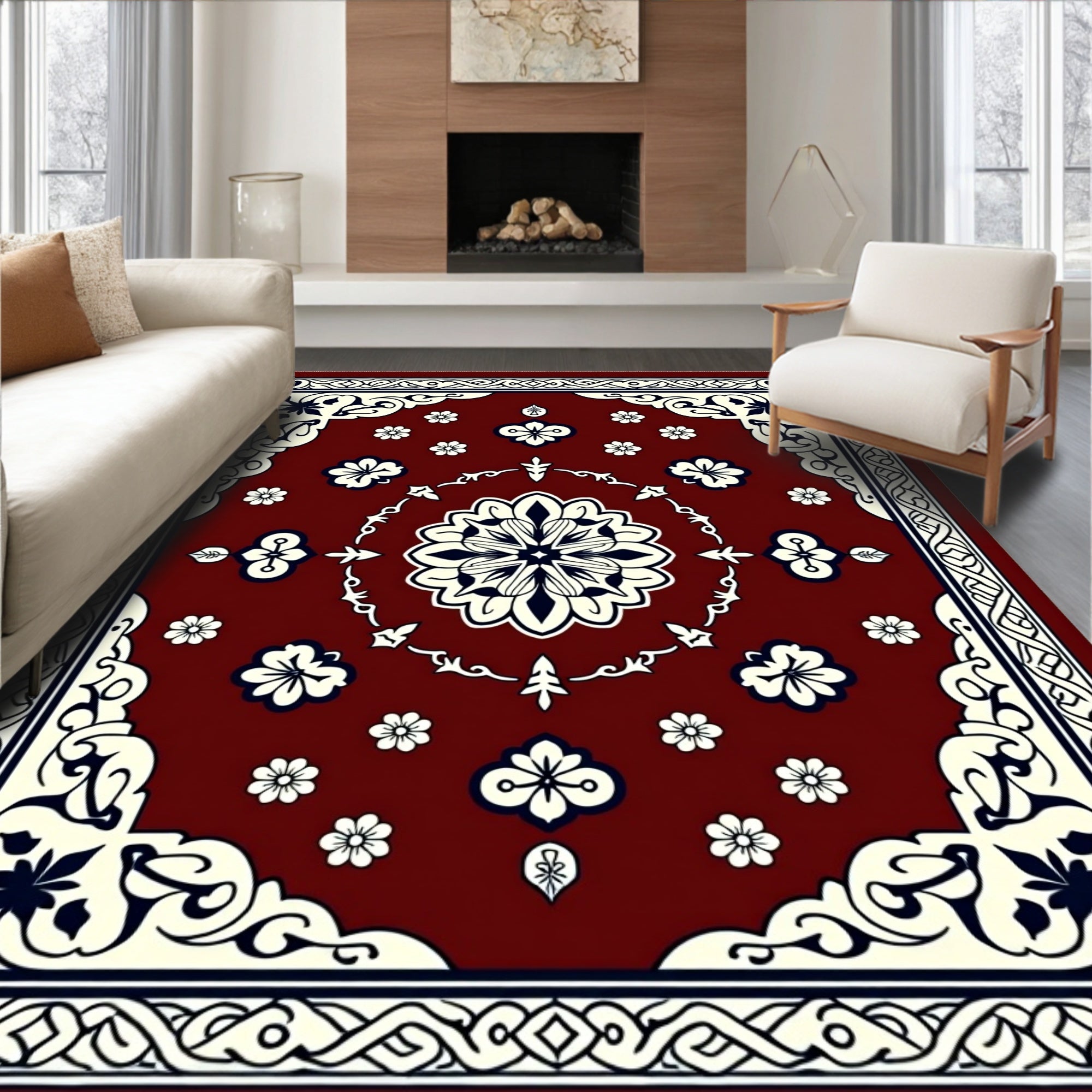 Elegant Floral Medallion Lattice Border Rug