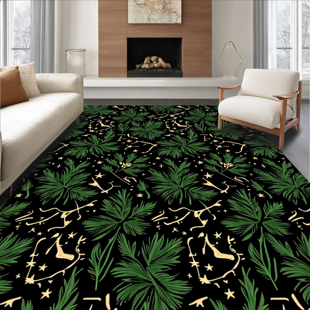Green Evergreen Pine Stars Meadow Rug