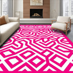 Bold Pink Geometric Maze Pattern Rug
