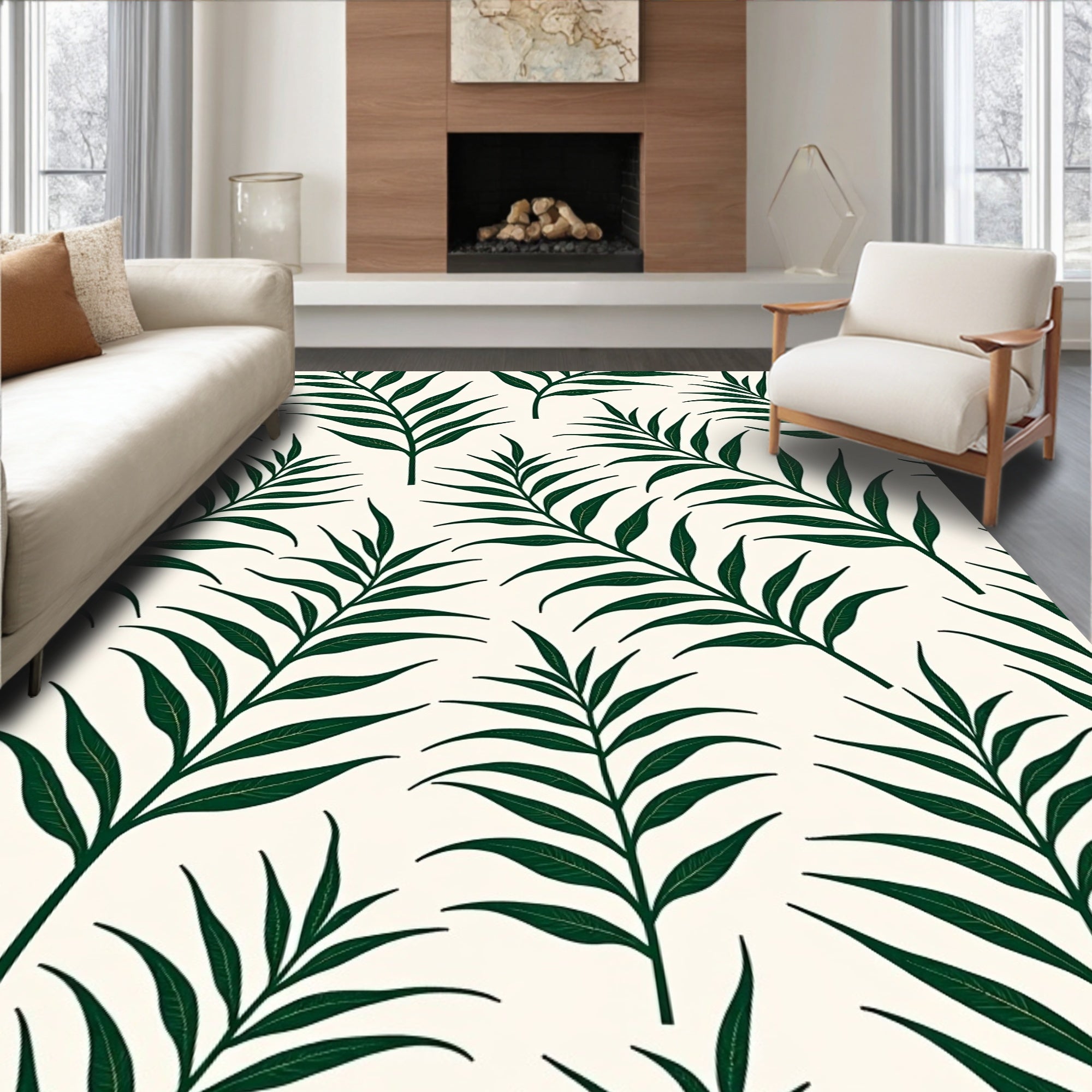 Dark Green Leaf Pattern Design Rug