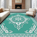 Elegant Teal White Mandala Design Rug