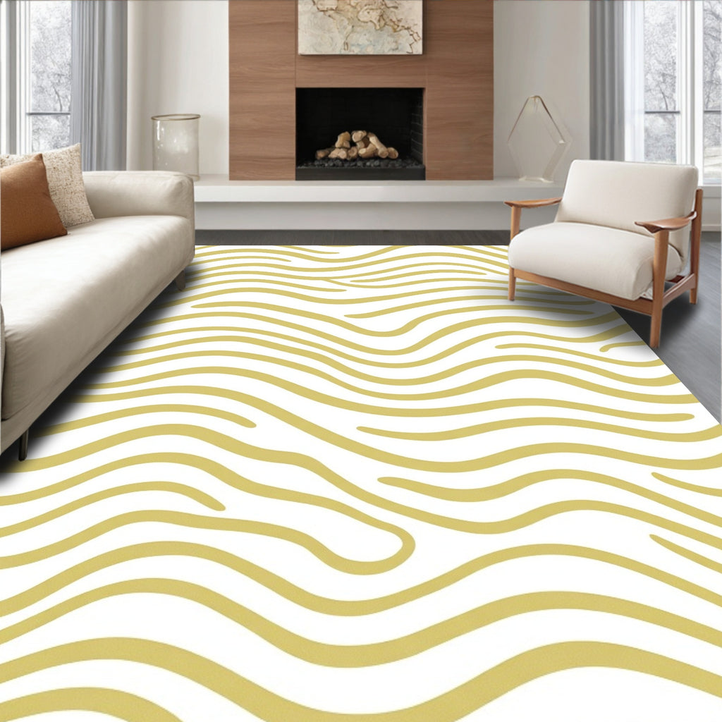 Gold Wavy Stripe Pattern Rug