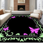 Pink Butterfly Vine Border Pattern Rug