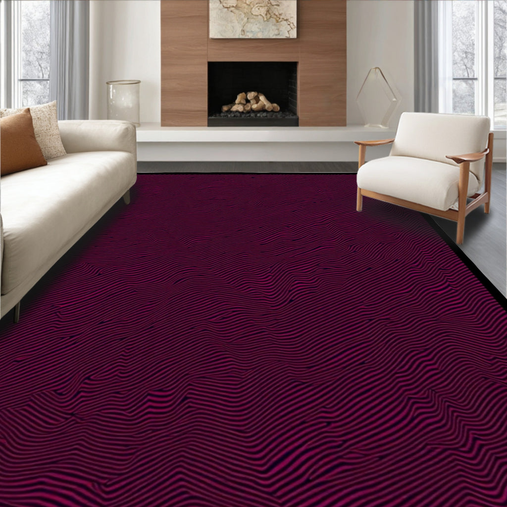 Wavy Pink Black Abstract Pattern Rug