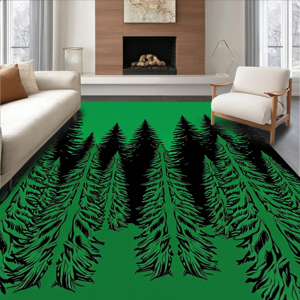 Emerald Green Forest Silhouette Rug