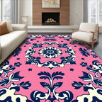Pink Floral Scrollwork Damask Rug