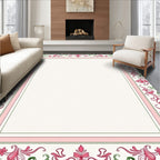 Pink Green Floral Swirl Border Rug
