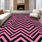 Pink Black Geometric Maze Pattern Rug
