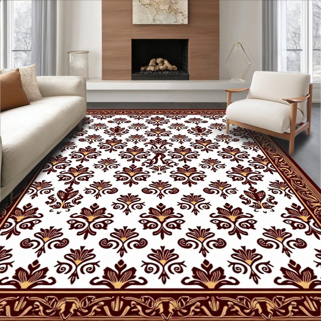 Elaborate Floral Dark Red Gold Rug