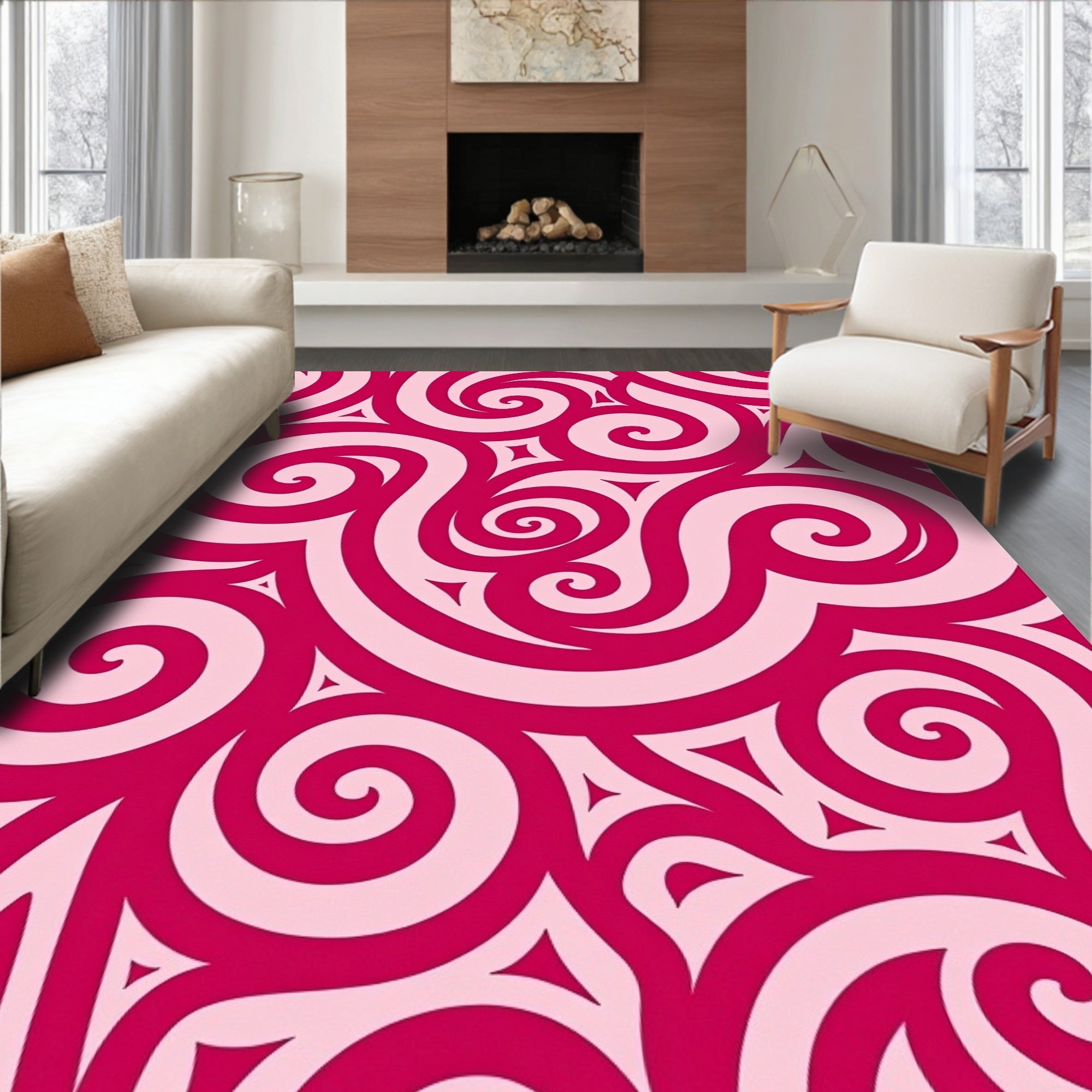 Crimson Swirling Pattern Design Rug