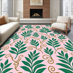 Green Leafy Vines Pink Pattern Rug