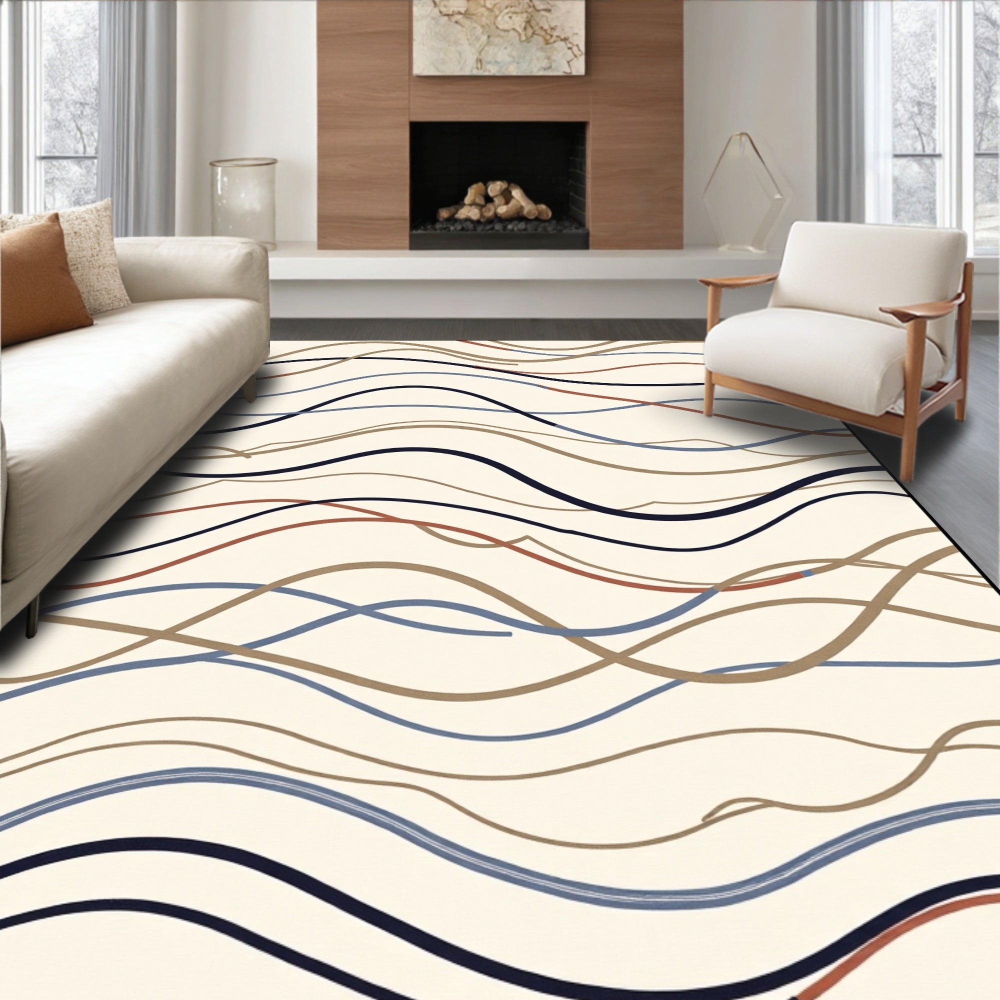 Abstract Wavy Line Pattern Rug