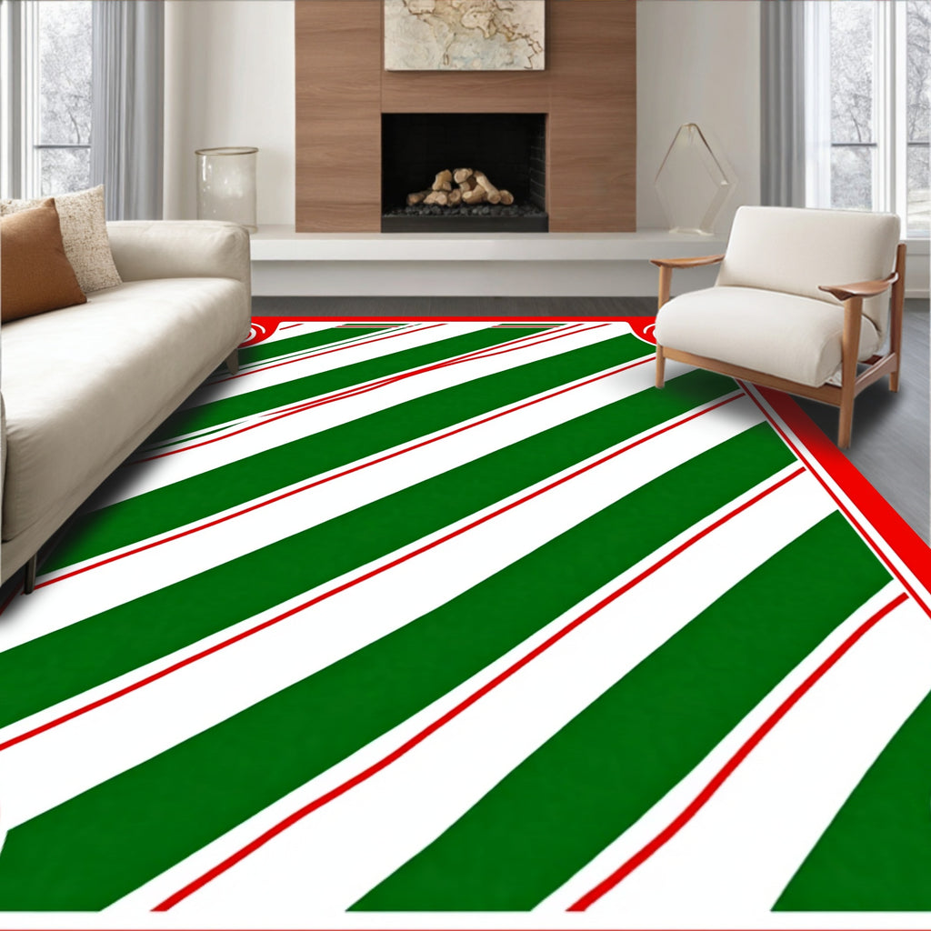 Holiday Red Green Striped Swirl Rug