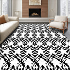 Ornate Black White Ethnic Pattern Rug