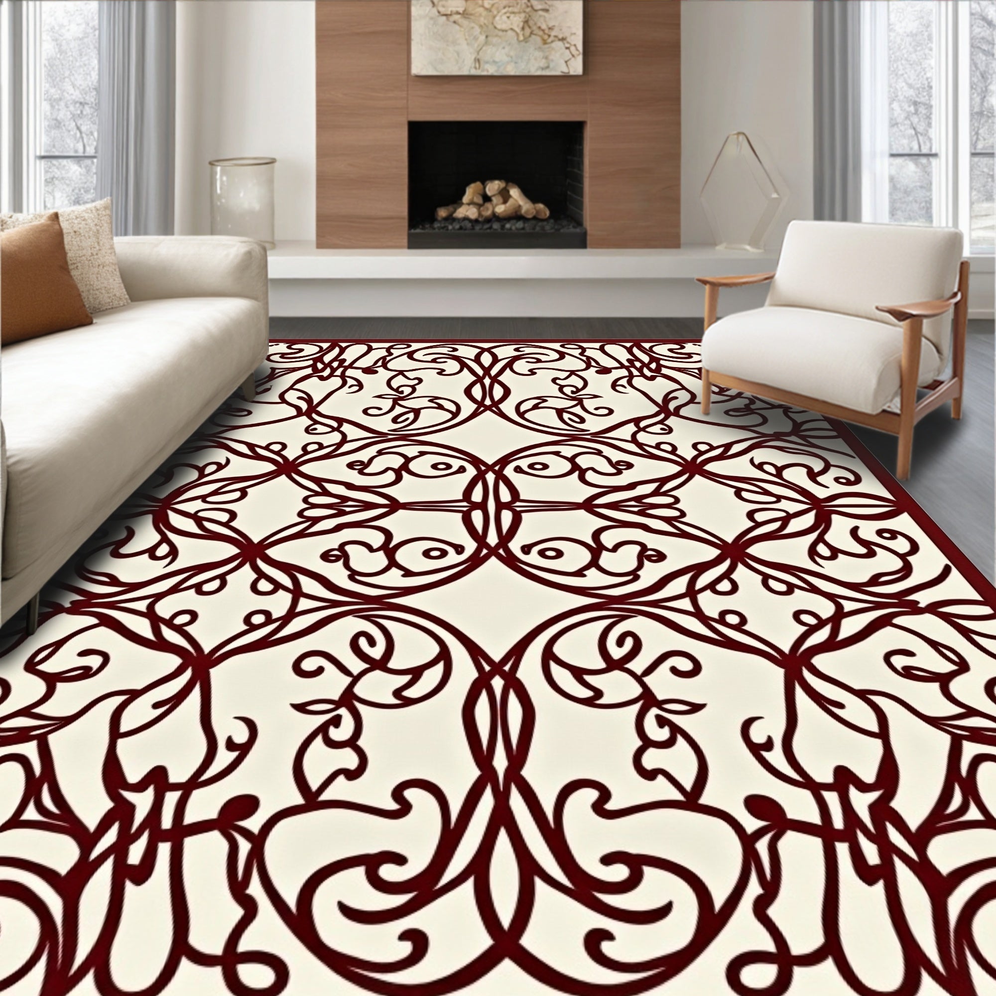 Elaborate Scrollwork Floral Lace Design Rug