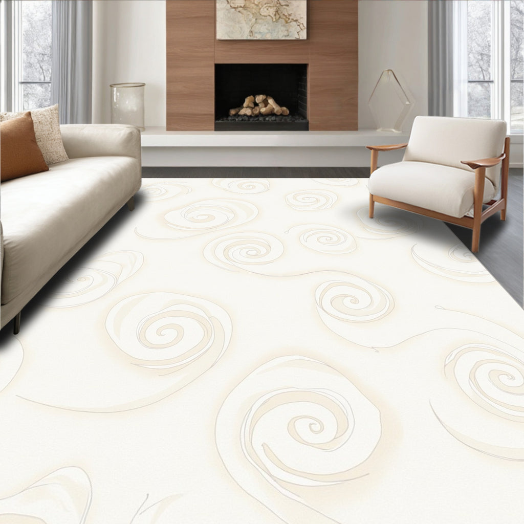 Cream Swirl Abstract Pattern Rug