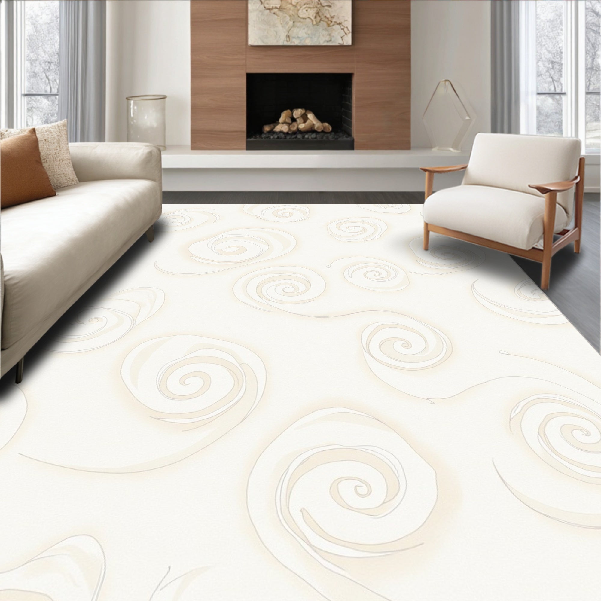 Cream Swirl Abstract Pattern Rug