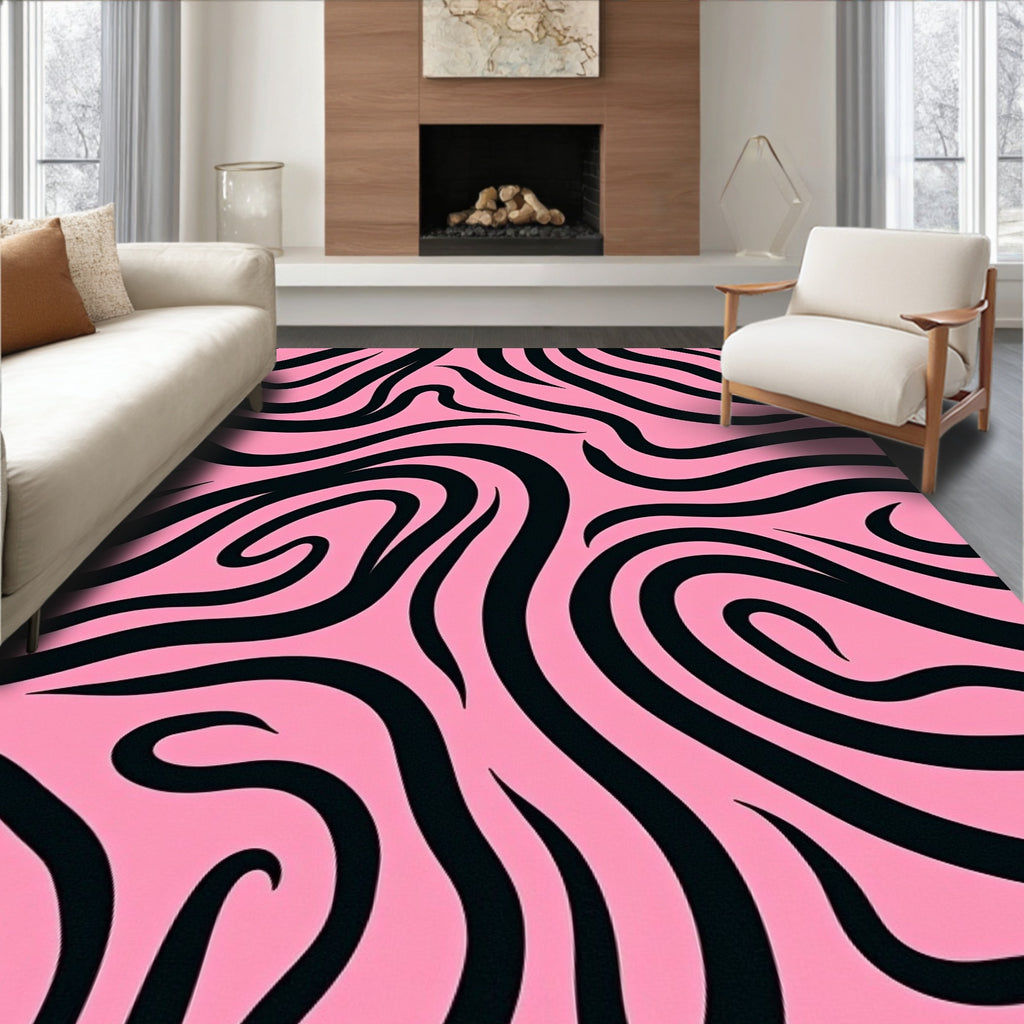 Pink Black Wavy Stripe Design Rug