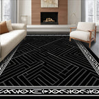 Geometric Maze Pattern Black White Rug
