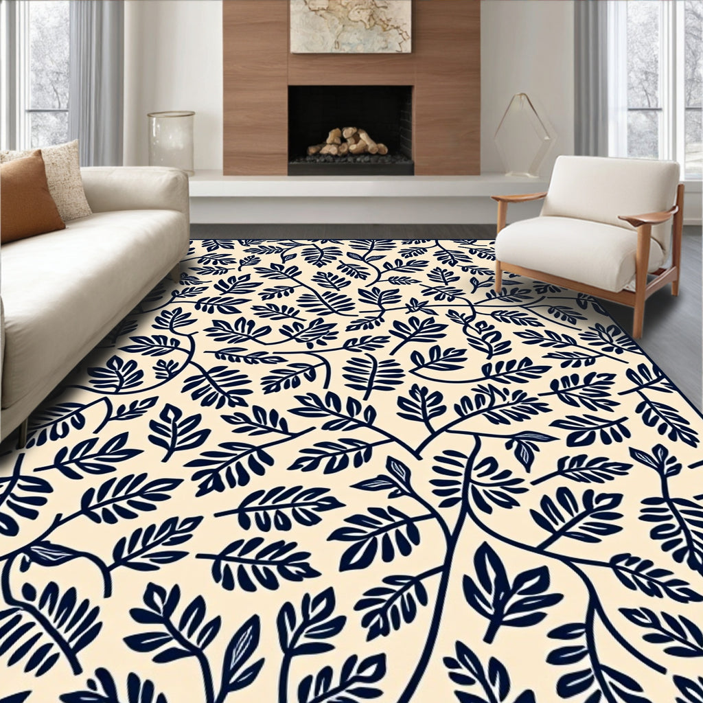 Navy Leafy Vine Pattern Rug
