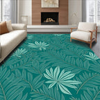 Teal Tropical Leaf Outline Pattern Rug