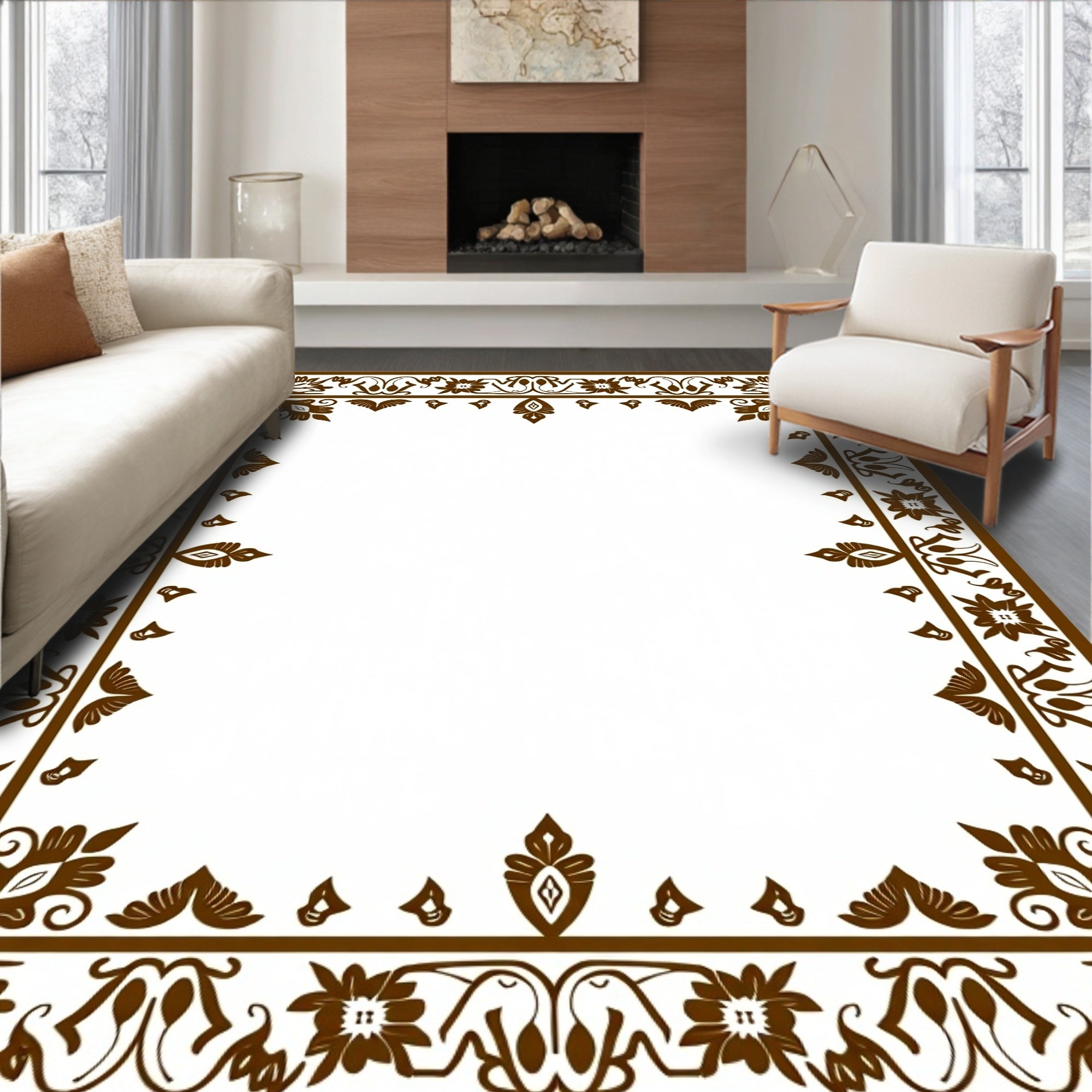 Ornate Floral Border Pattern Rug